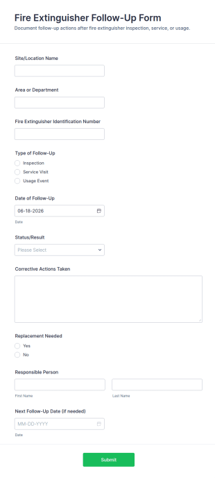 Fire Extinguisher Follow Up Form Template