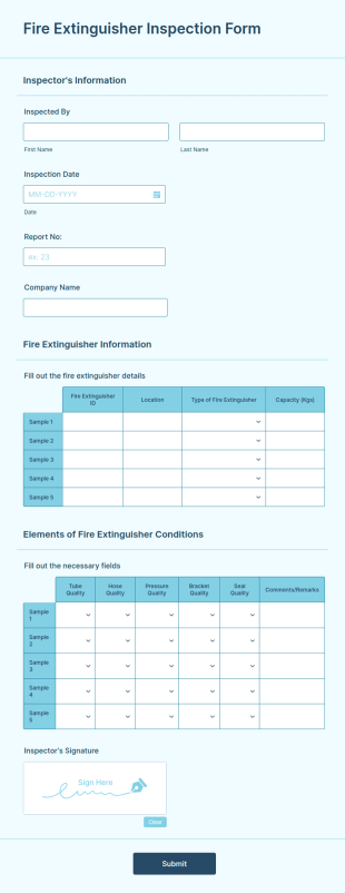 Fire Extinguisher Inspection Form Template