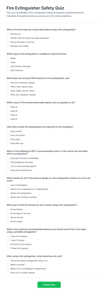 Fire Extinguisher Safety Quiz Form Template