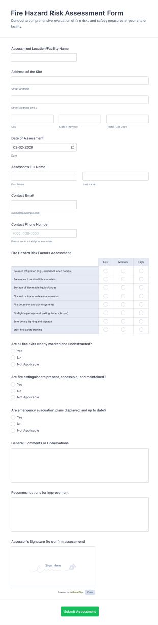 Fire Hazard Risk Assessment Form Template