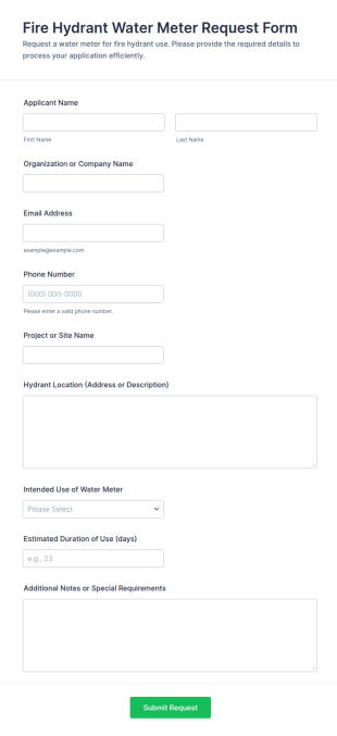 Fire Hydrant Water Meter Request Form Template