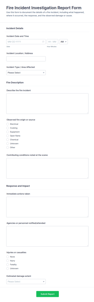 Fire Incident Investigation Report Form Template