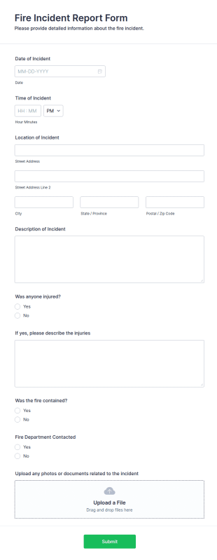 Fire Incident Report Form Template