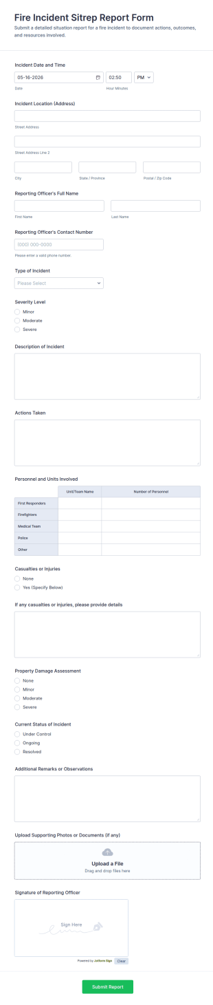 Fire Incident Sitrep Report Form Template