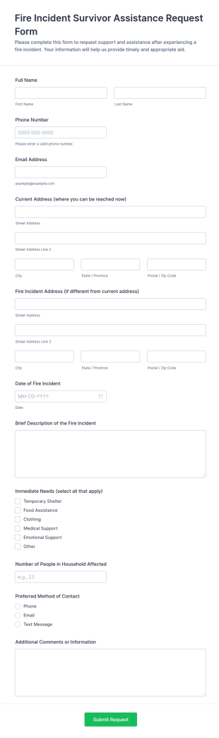 Fire Incident Survivor Assistance Request Form Template