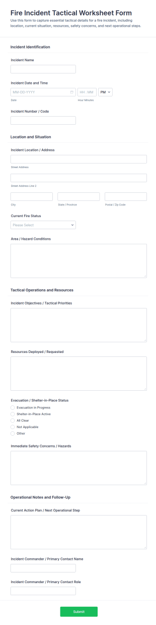 Fire Incident Tactical Worksheet Form Template