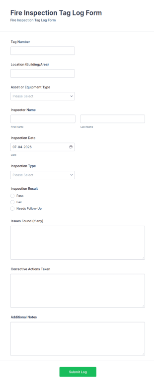 Fire Inspection Tag Log Form Template