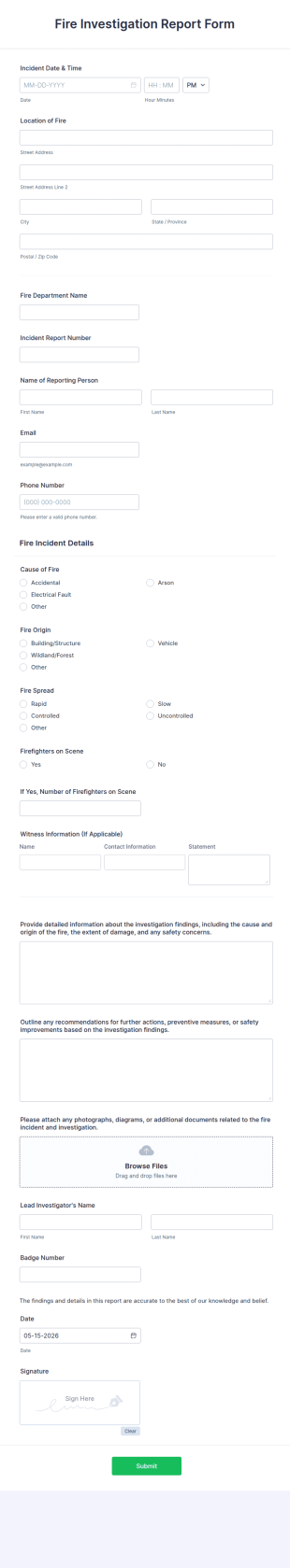 Fire Investigation Report Form Template