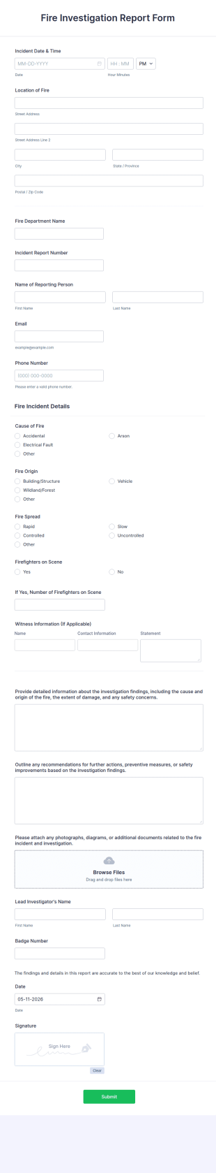 Fire Investigation Report Form Template