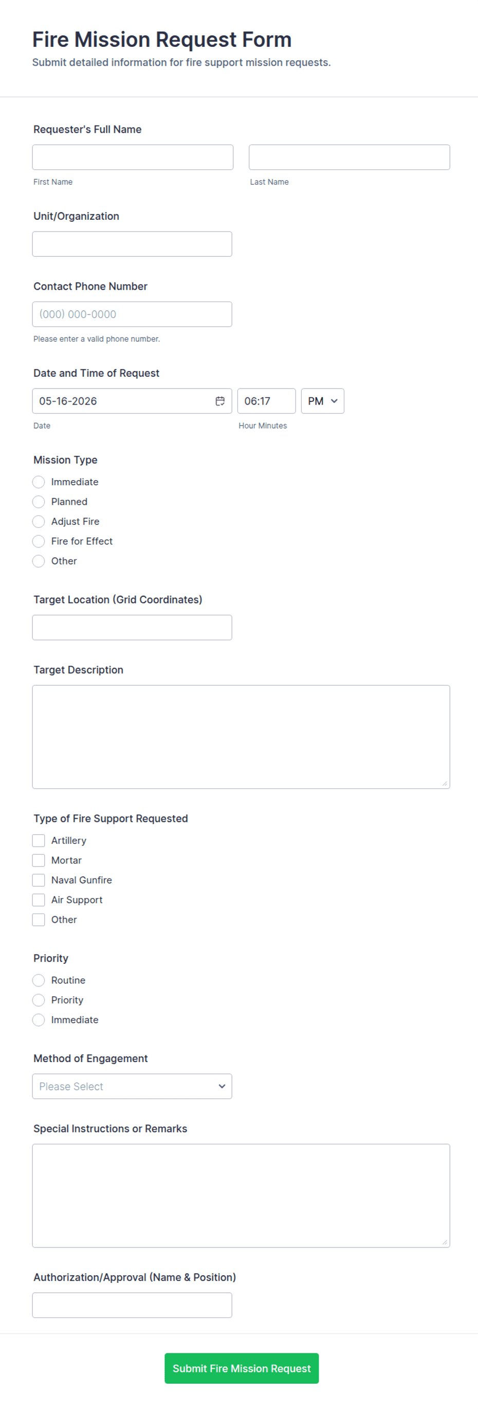 Fire Mission Request Form Template | Jotform