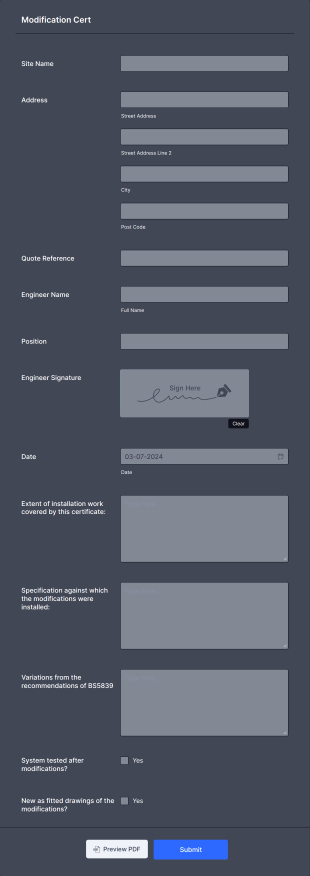 Fire Modification Cert Form Template
