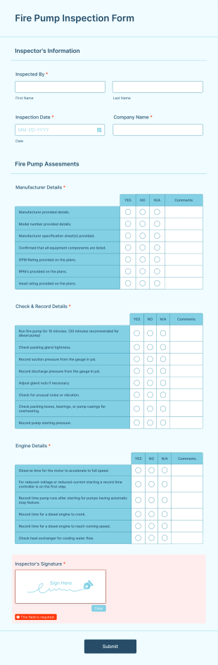 Fire Pump Inspection Form Template