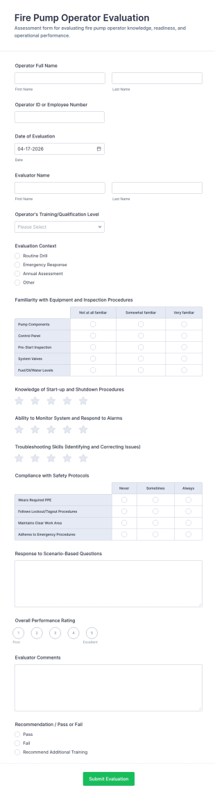 Fire Pump Operator Evaluation Form Template