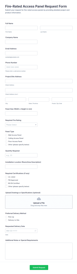 Fire Rated Access Panel Request Form Template