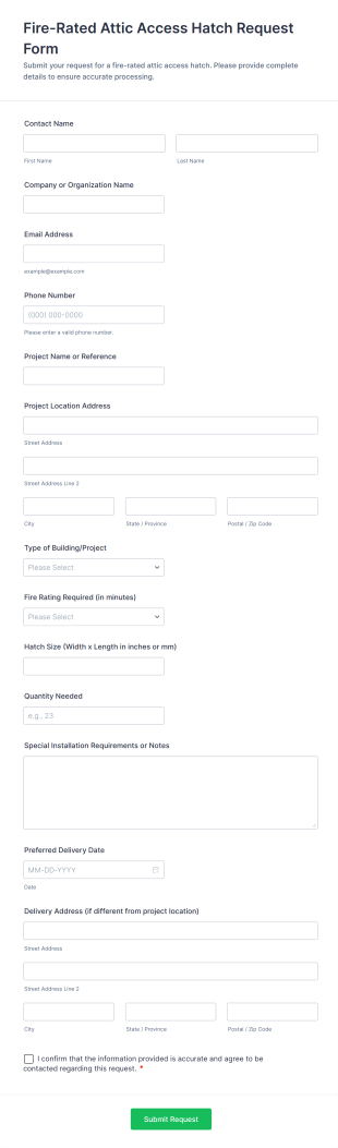 Fire Rated Attic Access Hatch Request Form Template