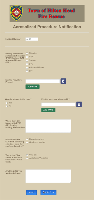 Fire Rescue Aerosolized Procedure Report Form Template