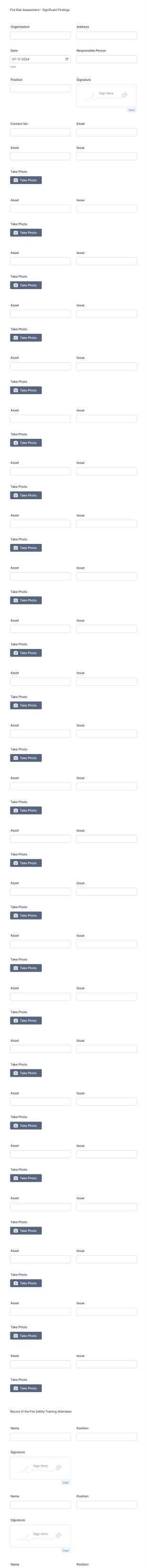 Fire Risk Assessment Form Template