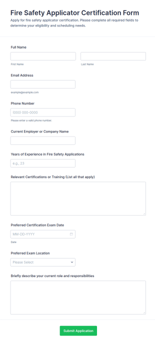 Fire Safety Applicator Certification Form Template