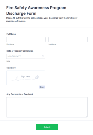Fire Safety Awareness Program Discharge Form Template