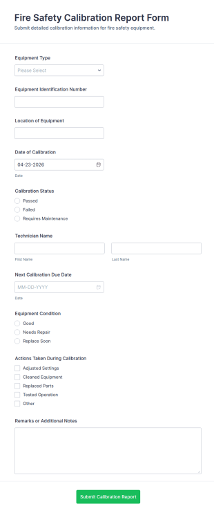Fire Safety Calibration Report Form Template