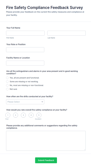 Fire Safety Compliance Feedback Survey Form Template