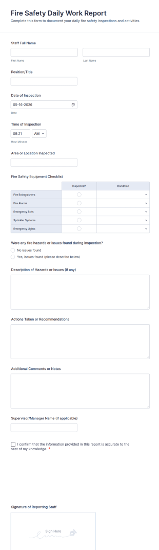 Fire Safety Daily Work Report Form Template