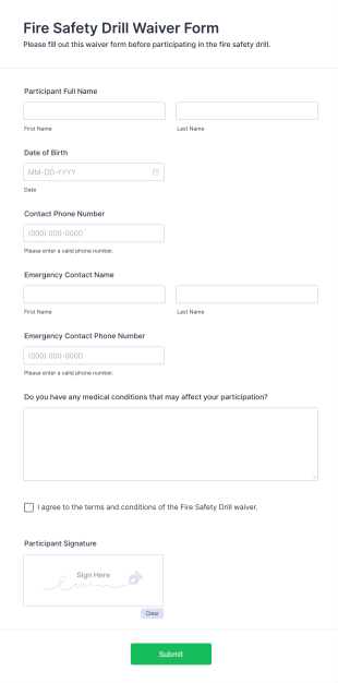 Fire Safety Drill Waiver Form Template