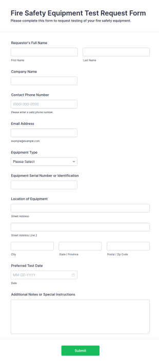 Fire Safety Equipment Test Request Form Template