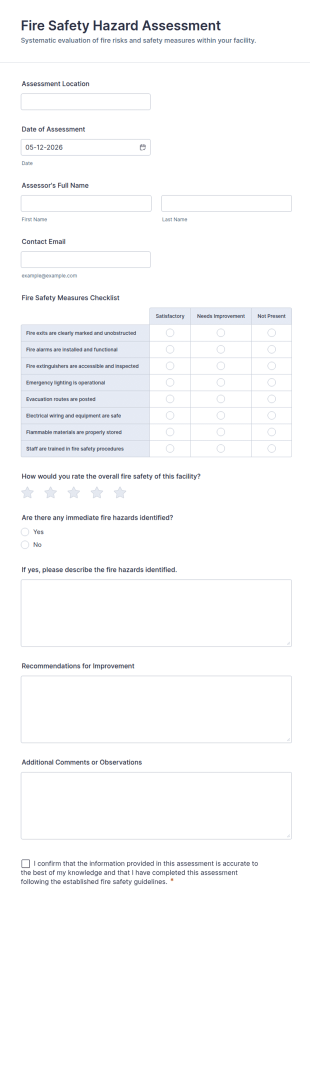 Fire Safety Hazard Assessment Form Template