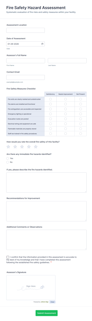 Fire Safety Hazard Assessment Form Template
