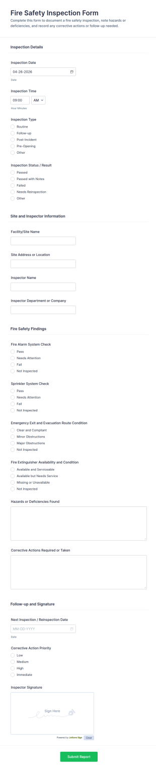 Fire Safety Inspection Report Form Template