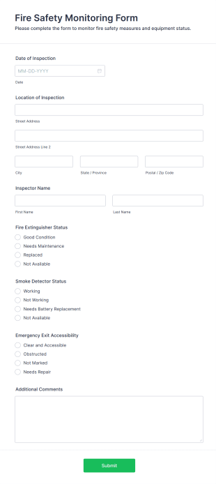 Fire Safety Monitoring Form Template