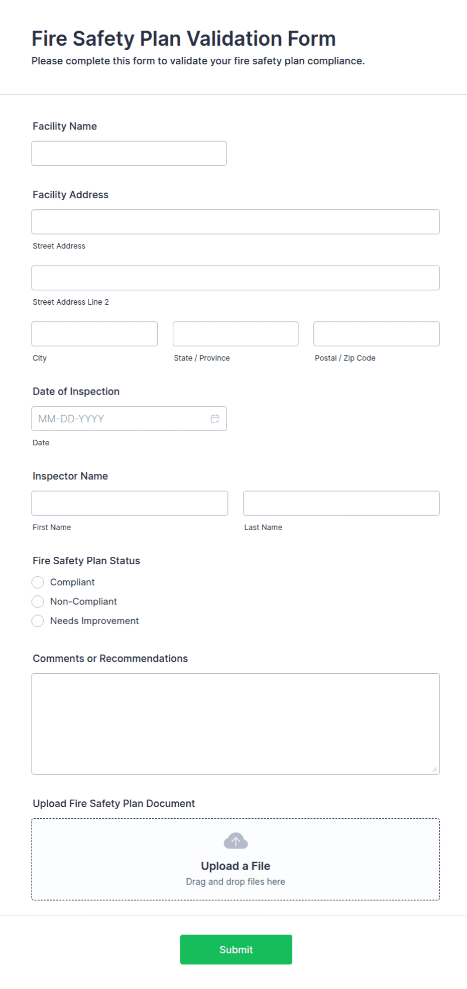 Fire Safety Plan Validation Form Template | Jotform