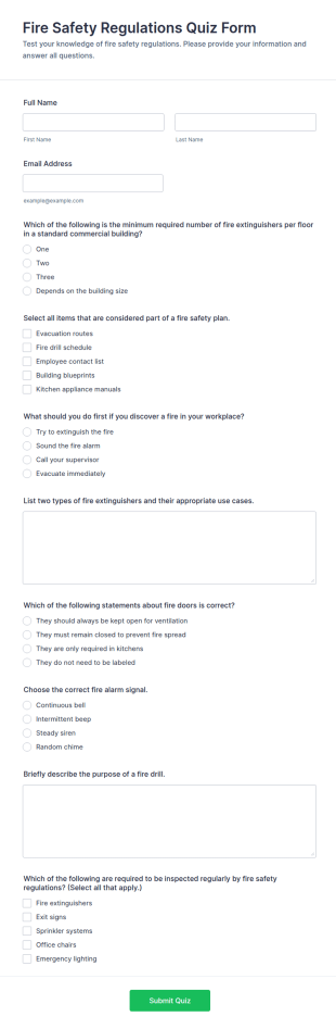 Fire Safety Regulations Quiz Form Template