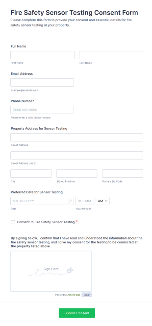 Fire Safety Sensor Testing Consent Form Template