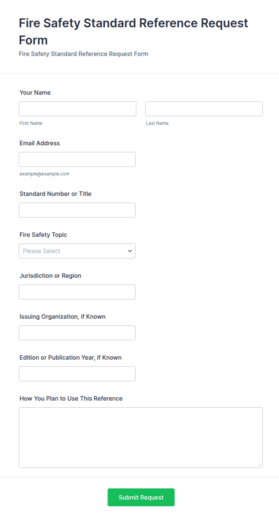 Fire Safety Standard Reference Request Form Template | Jotform