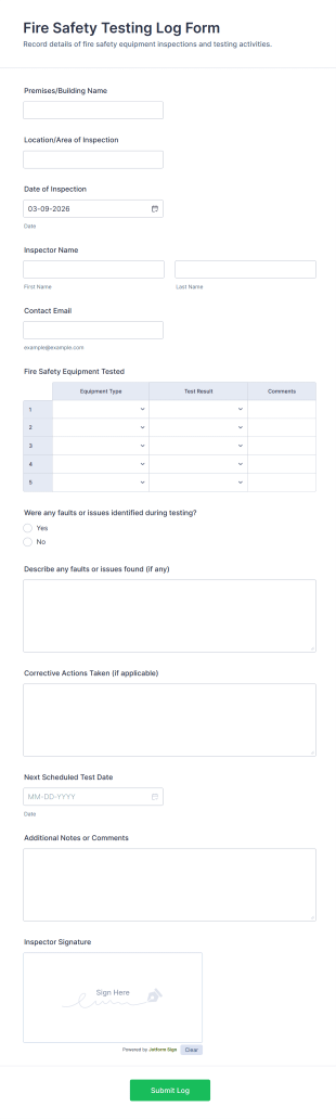 Fire Safety Testing Log Form Template
