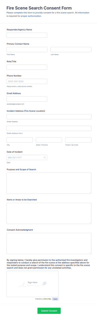 Fire Scene Search Consent Form Template
