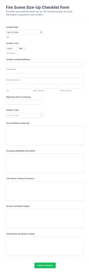 Fire Scene Size Up Checklist Form Template
