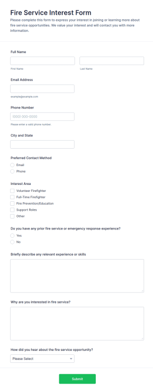 Fire Service Interest Form Template