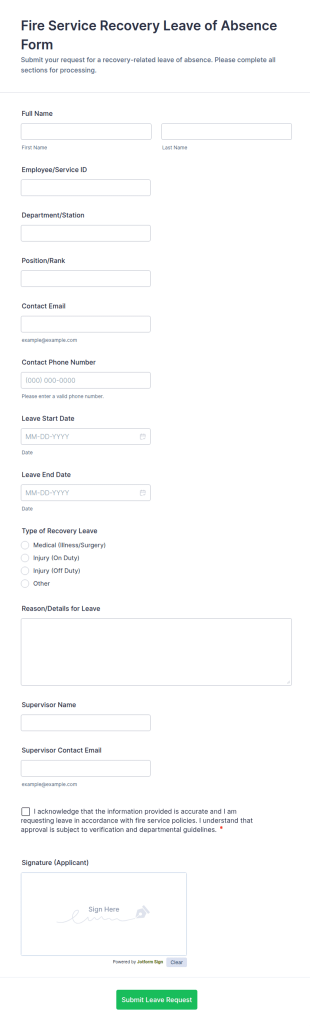 Fire Service Recovery Leave Of Absence Form Template