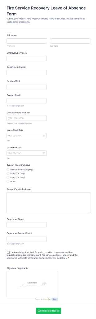 Fire Service Recovery Leave Of Absence Form Template