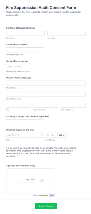 Fire Suppression Audit Consent Form Template