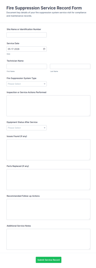 Fire Suppression Service Record Form Template