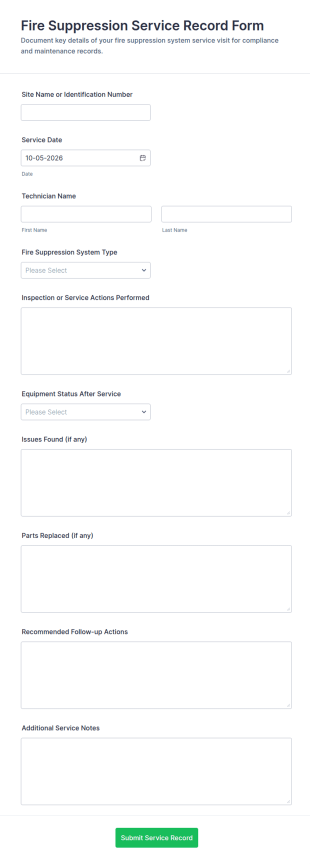 Fire Suppression Service Record Form Template