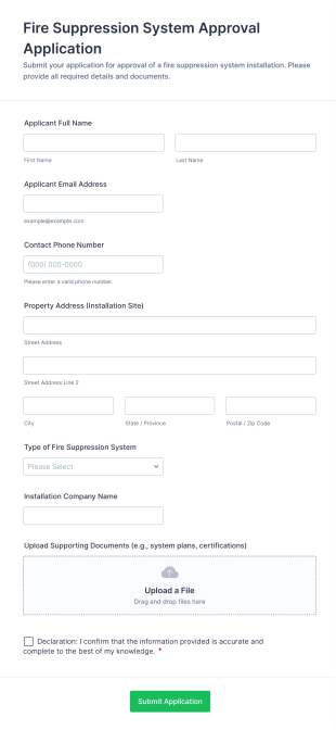 Fire Suppression System Approval Application Form Template
