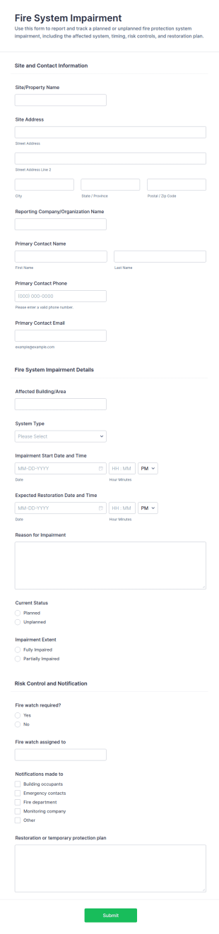 Fire System Impairment Form Template