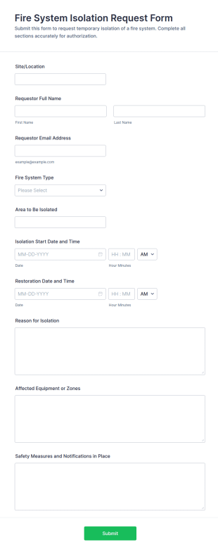 Fire System Isolation Request Form Template