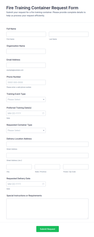 Fire Training Container Request Form Template