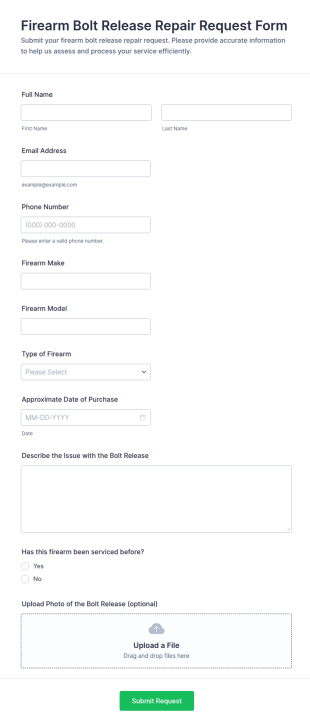 Firearm Bolt Release Repair Request Form Template